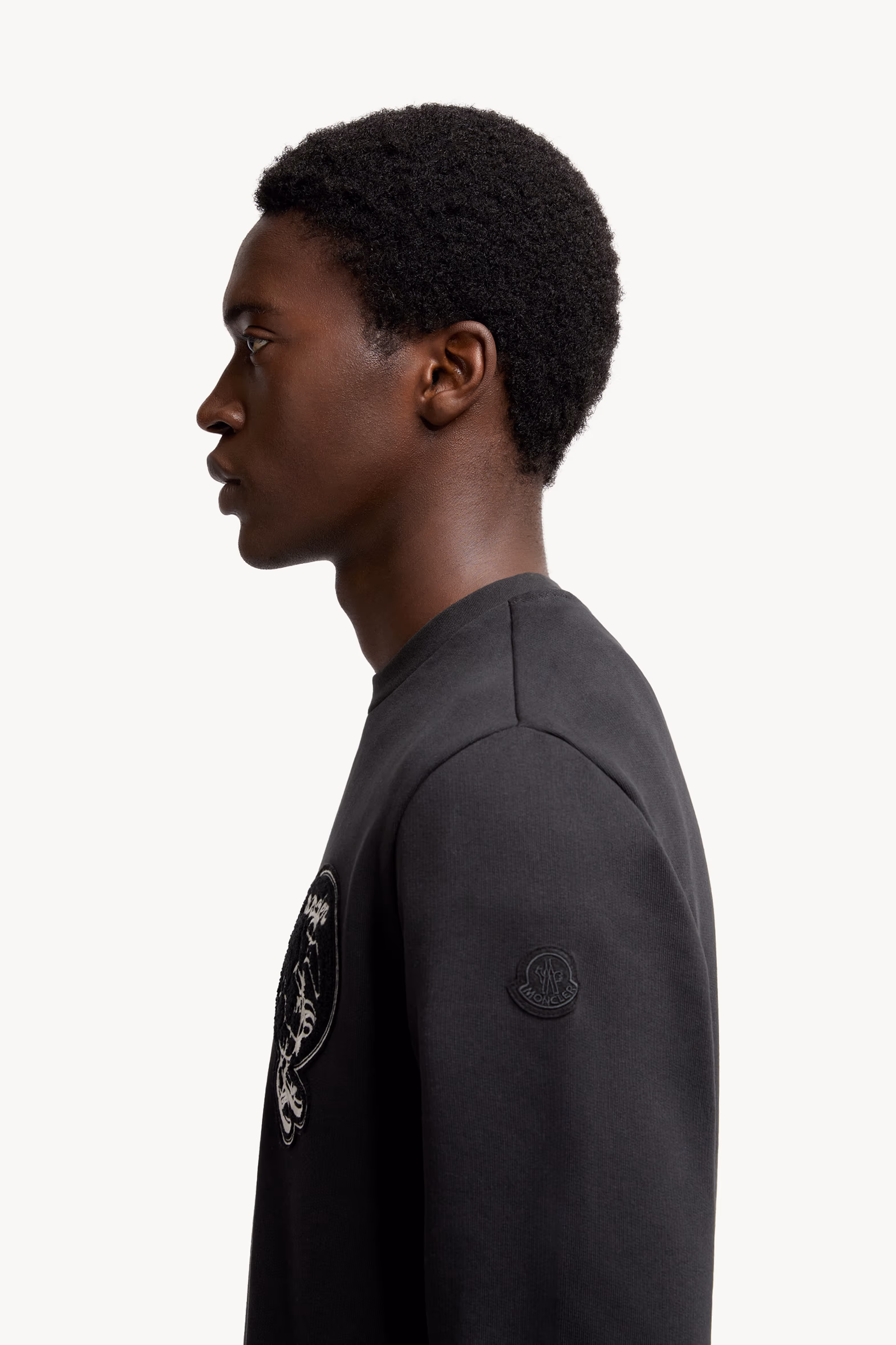 Sudadera de algodón con parche con logotipo Mascot Hombre Negro Moncler 4